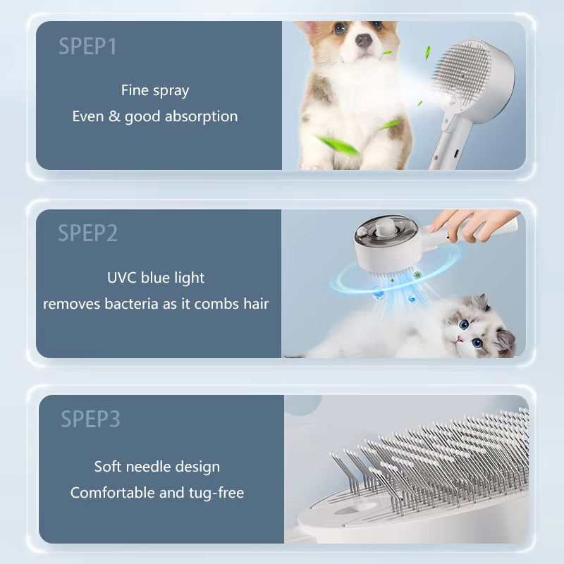 Pawfect Paws Steamy Grooming Brush - 3-in-1 Electric Sprayer & Massager for Cats and Dogs