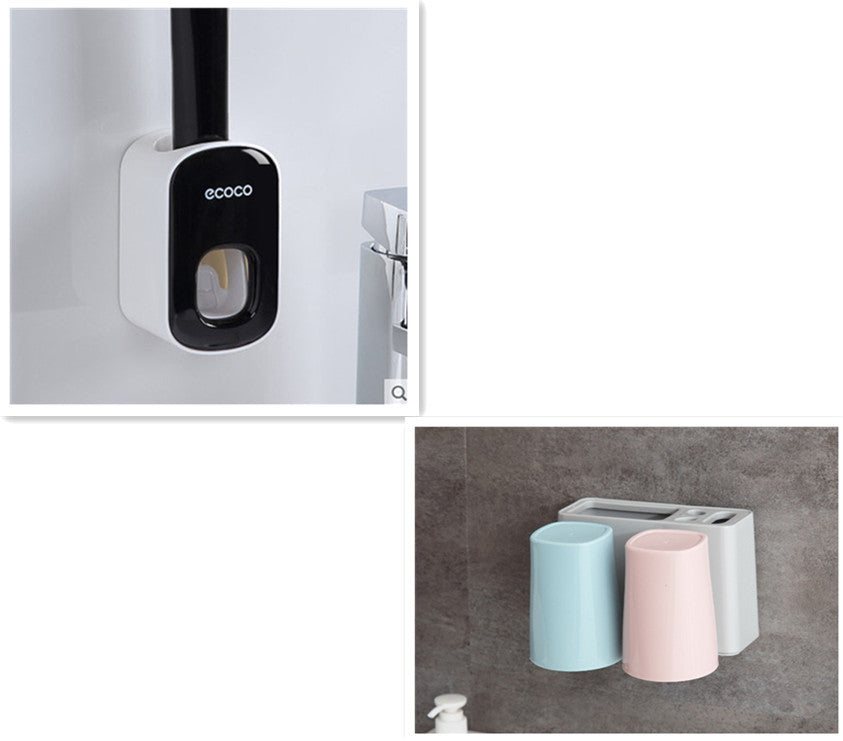Cocco electric toothbrush holder with toothbrushes on a bathroom wall.